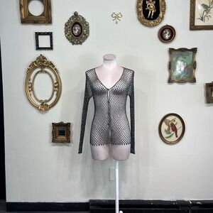 Rose e Viole Metallic Silver Loose Knit Open Cardigan – Sheer Y2K Layering Piece